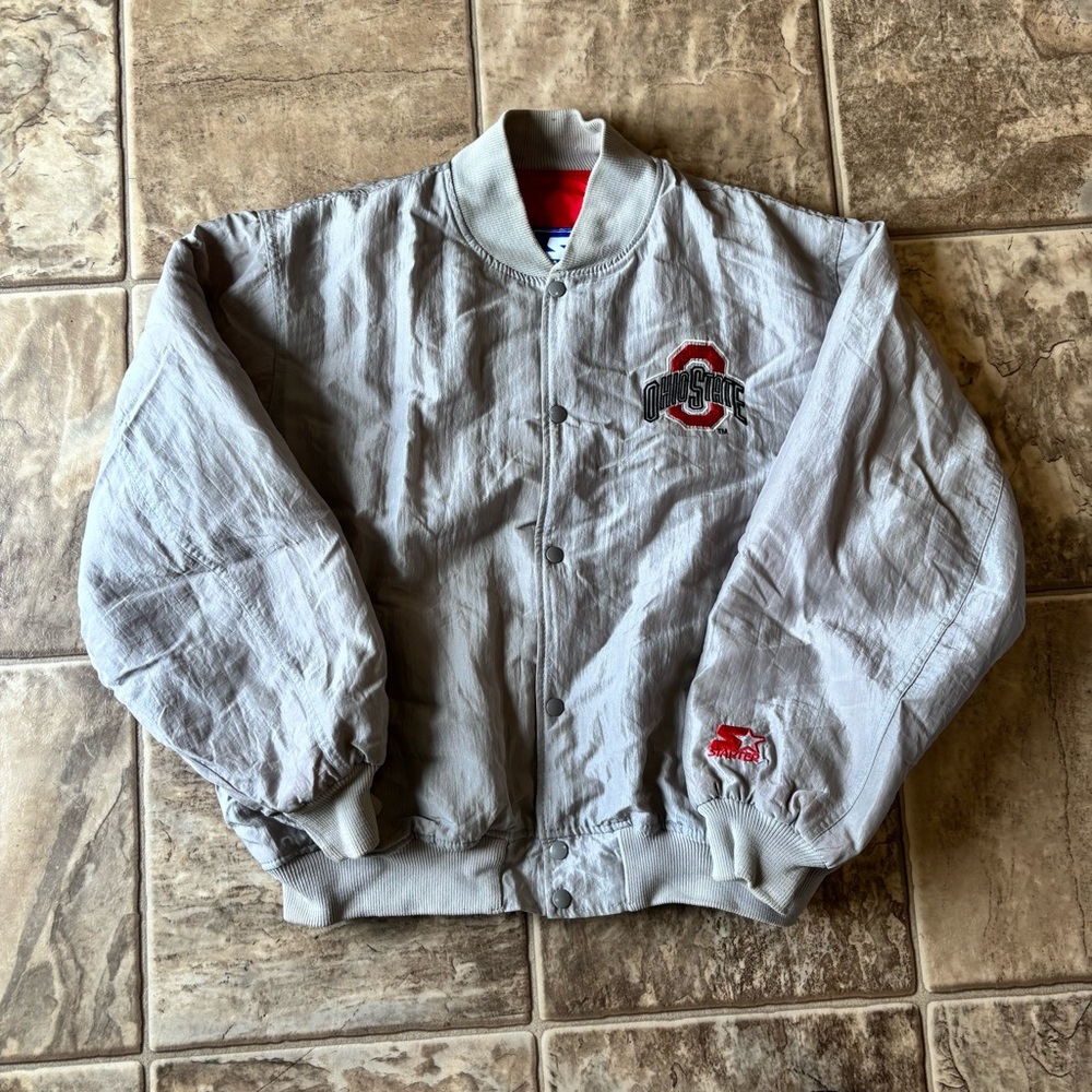 Vintage Starter Ohio State Buckeyes Grey Bomber Varsity Jacket Size XL